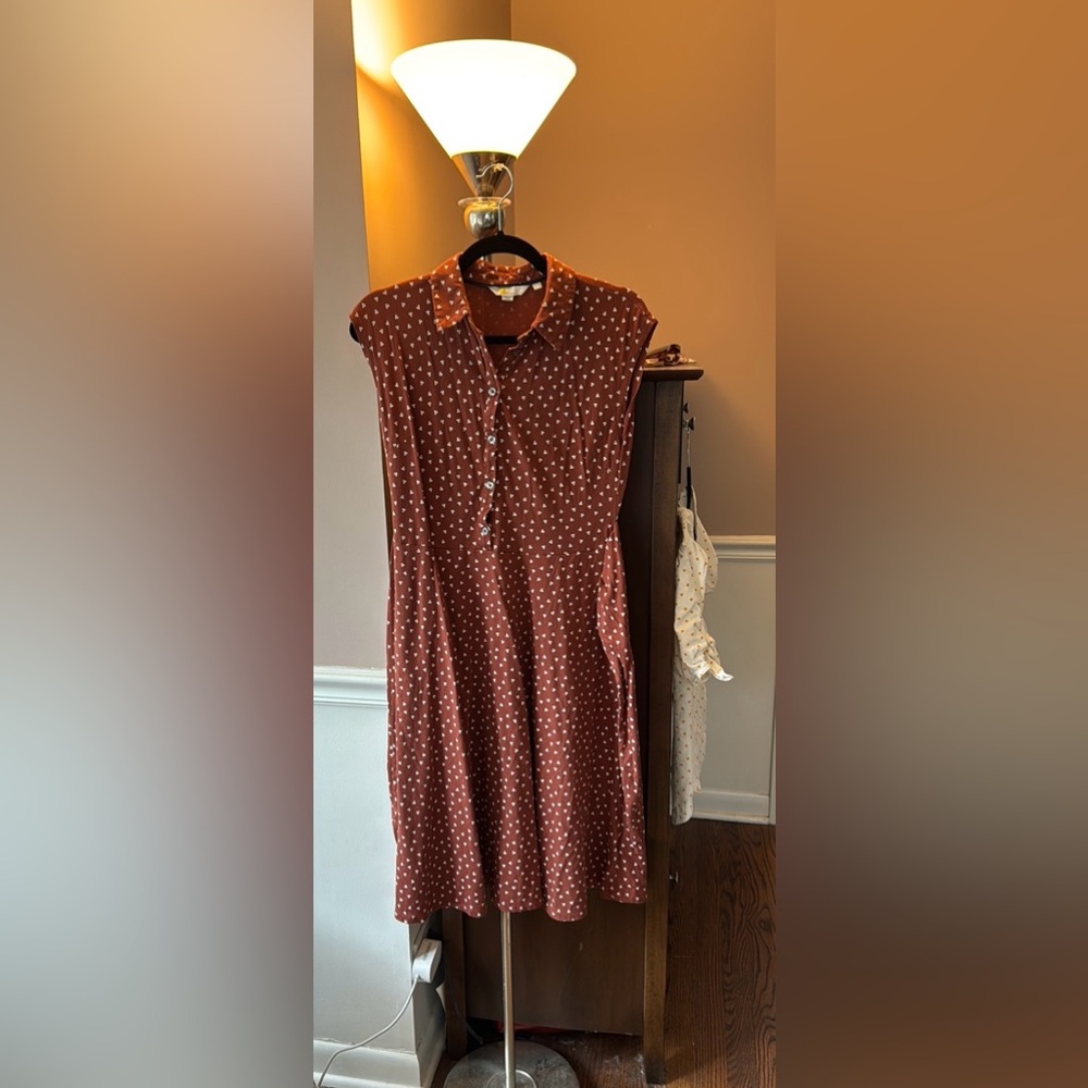 Boden Althea Jersey Cap Sleeve Brown White Belted Pockets Dress Size 6R